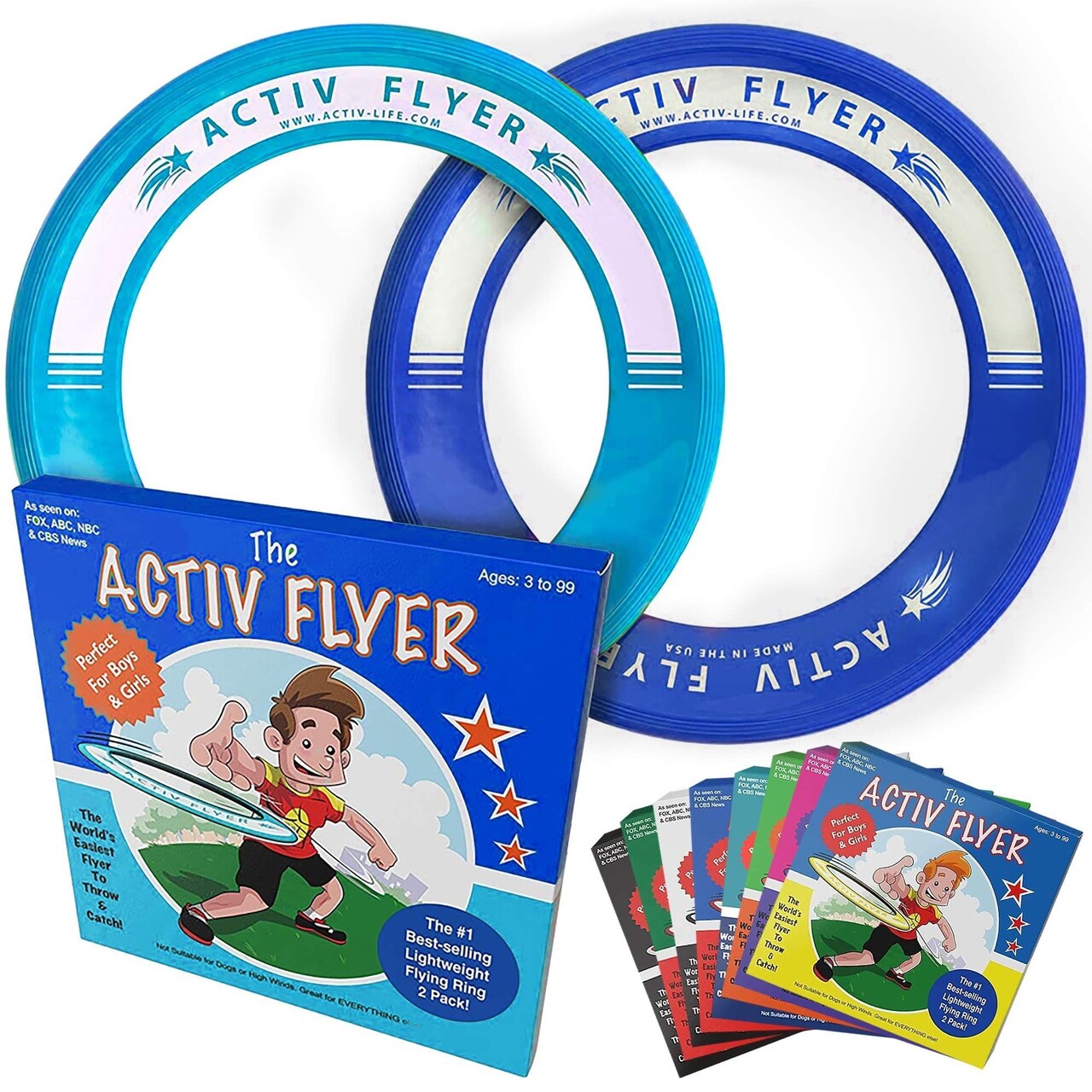 Activ Life 2 Pack Flying Rings for Kids, Fun Beach Toys, Gifts for Boys & Girls Aged 3-14, Cool Family Outdoor Games, Play at Playground, Easter Basket Fillers Birthday Presents, Cyan/Blue